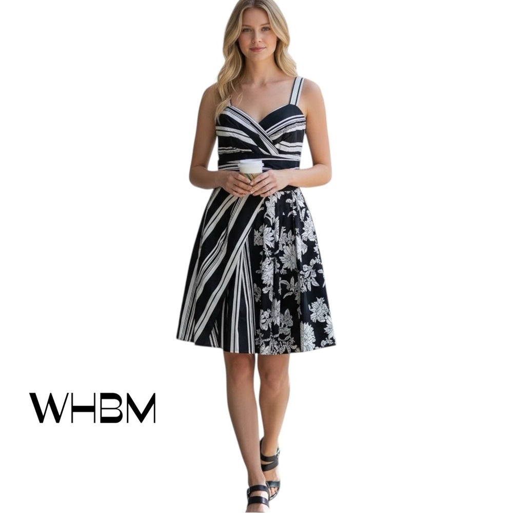 WHBM Black White Striped Floral Sundress Dress NWT
